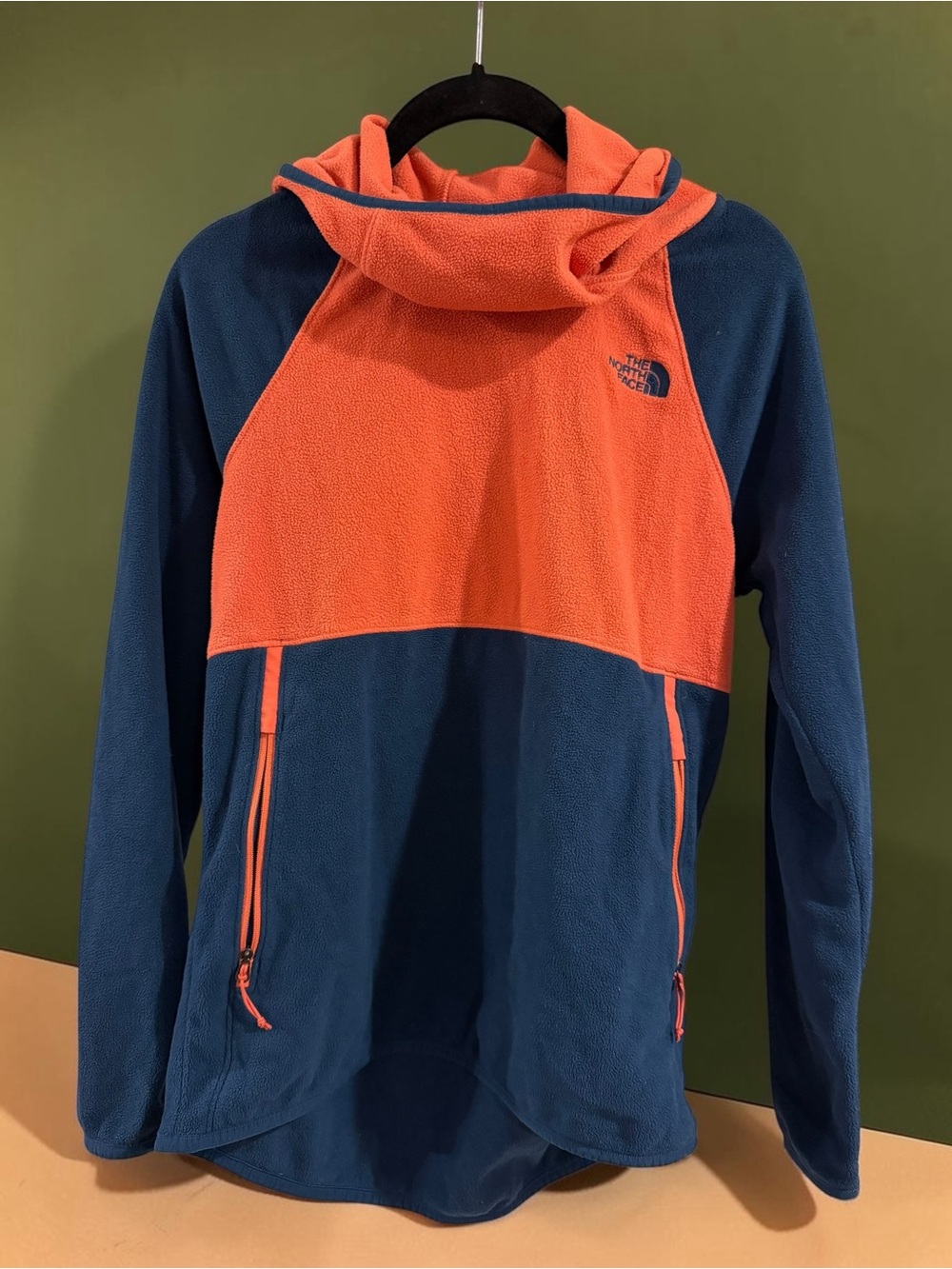 The North Face Womens Fleece Pullover Hoodie XS Navy Orange Colorblock